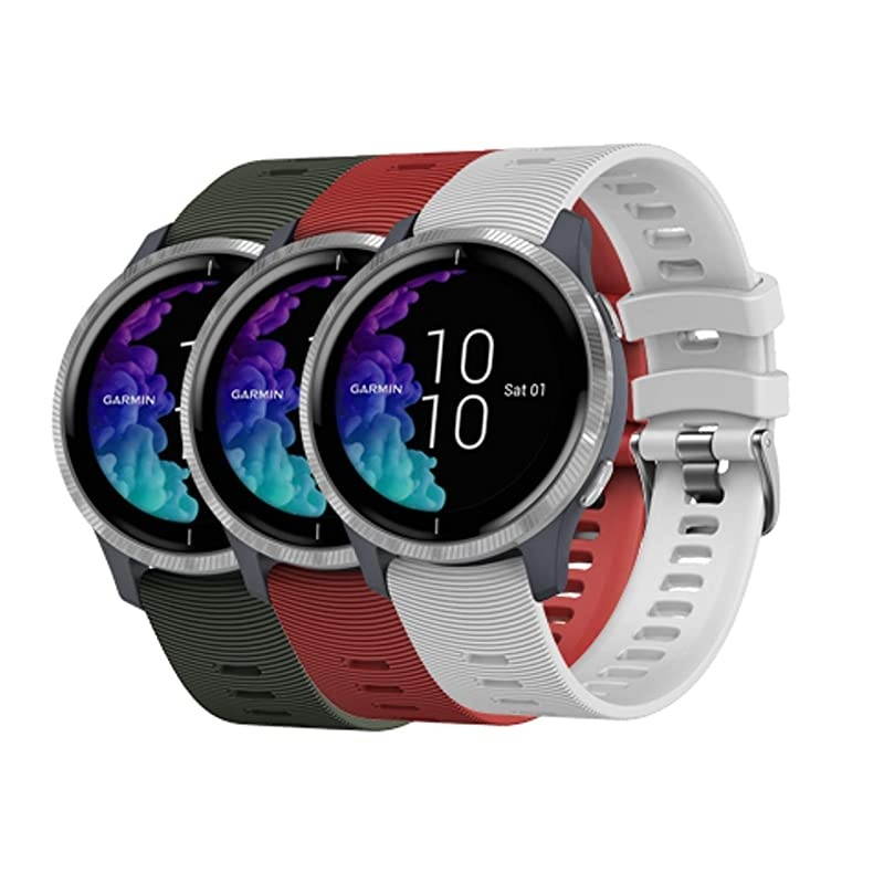 Garmin Venu GPS Smartwatch with AMOLED Display and Included  3 Straps Bundle (Granite Blue/Silver, Khaki/Red/White)