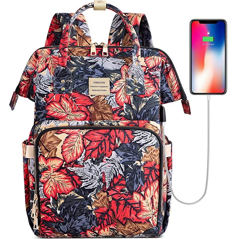 Laptop Backpack 156 Inch Wide Open Computer Backpack Water Resistant Travel Business Laptop Backpack College School Backpack Laptop Bag with USB Charging Port for Women GirlsFlower4