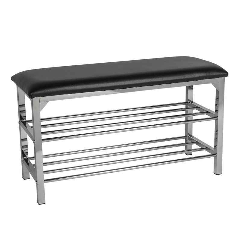 Danya B. Leatherette Storage Entryway Bench with Chrome Frame - Black