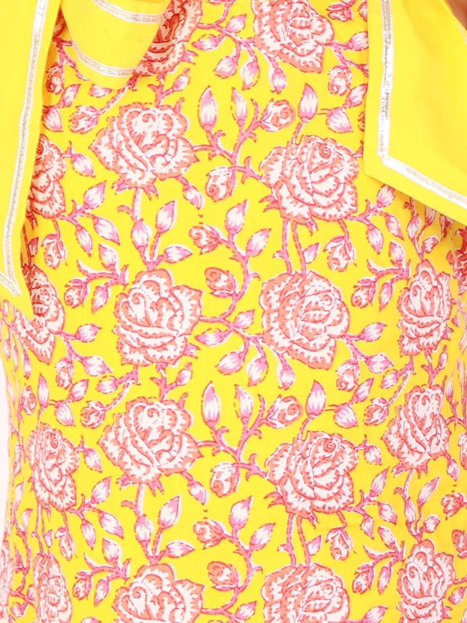 Lil Drama Kids Yellow & Pink Cotton Floral Print Kurta Set
