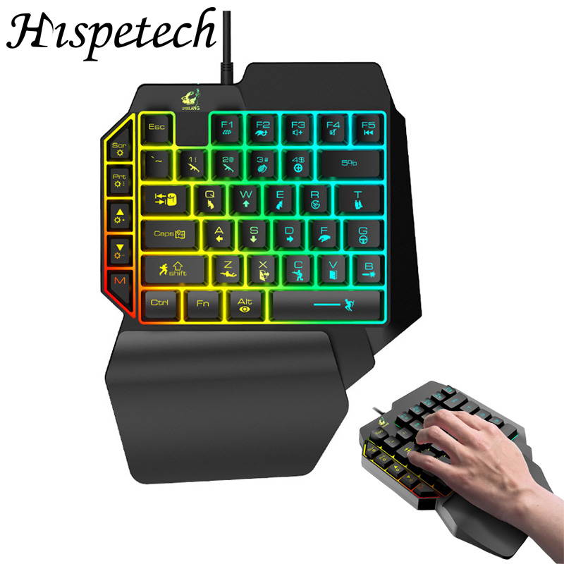 HISPETECH Plug and Play K15 Gaming Keyboard Backlit One Handed USB Wired Keyboard Mechanical Feeling 39 Keys Ergonomic Large Hand Rest for PC Computer PUBG