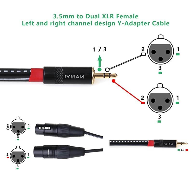 3.5mm to 2XLR Microphone Splitter Audio Cables, TRS Stereo Male to Two XLR Female Interconnect Audio Microphone Cable, Y Splitter Adapter Cable 3M (10FT)