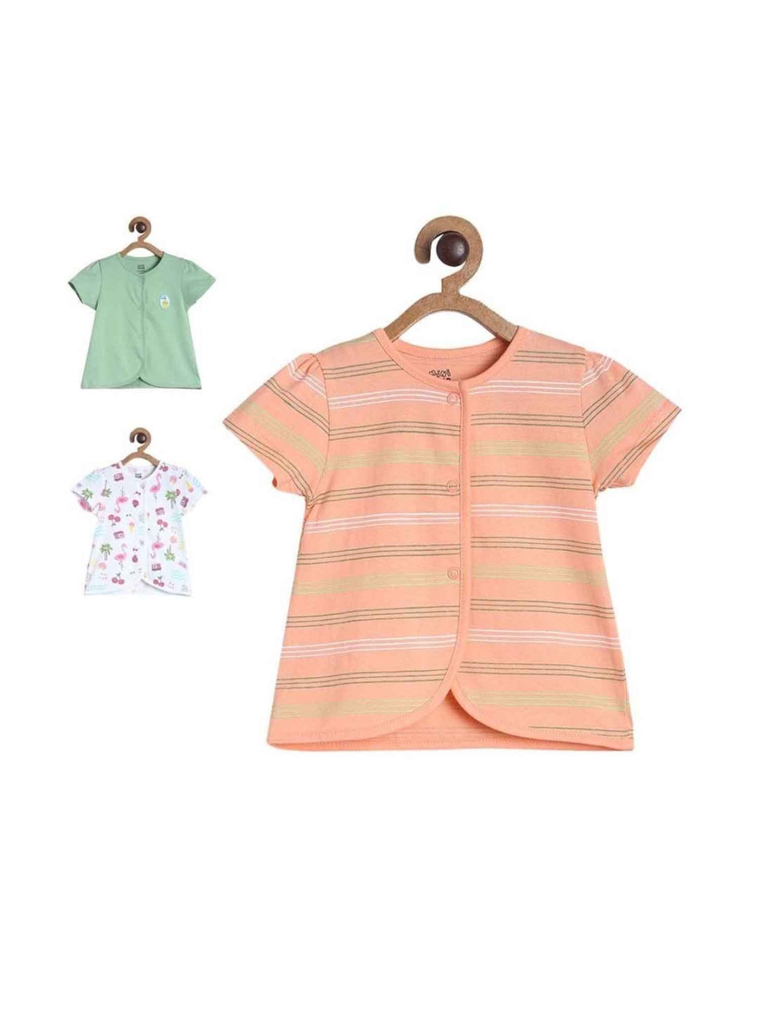 MINIKLUB Kids Multicolor Cotton Printed Top (Pack of 3)