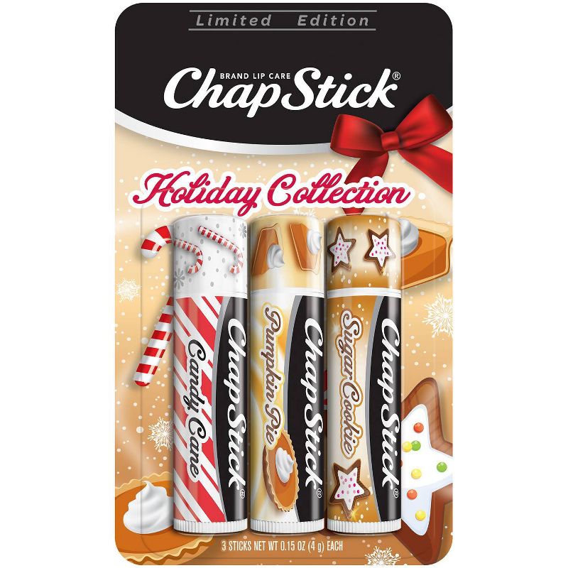 Chapstick Holiday Collection Lip Balm - Candy Cane, Pumpkin Pie & Sugar Cookie - 3pk