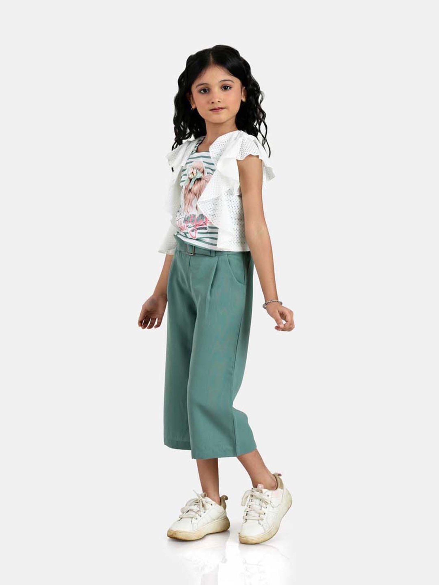 Peppermint Kids Green & White Printed Top Set