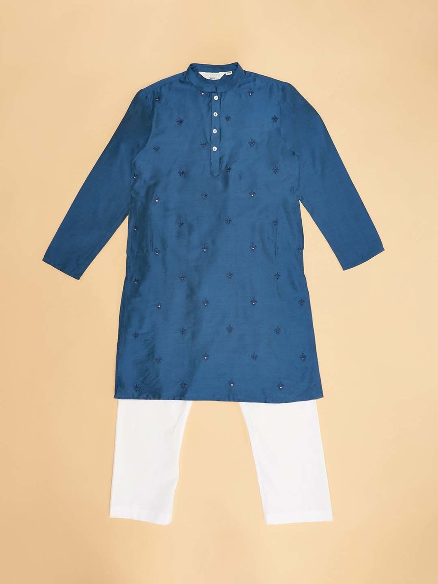 Indus Route by Pantaloons Kids Navy & White Embroidered Full Sleeves Kurta Set