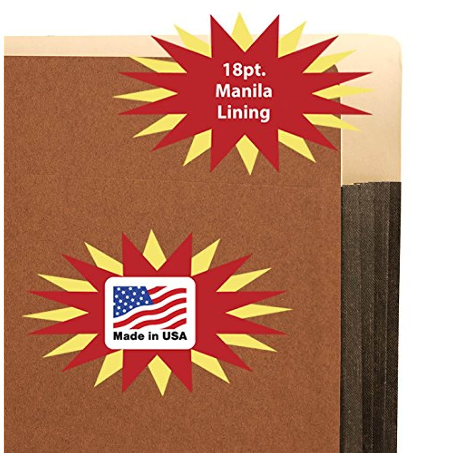 Star Heavy Duty Side Tab File Pockets, Expanding Letter Size Red Rope 5-1/4 Inch with Full Tyvek Expansion 50 PER Box