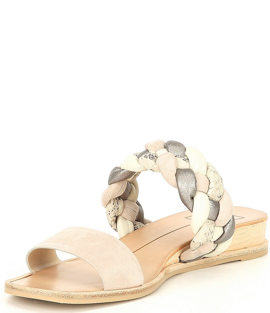 Dolce Vita Persey Braided Suede Leather Snake Print Wedge Slides