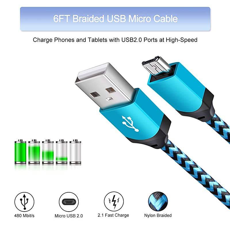 Phone Charger Micro Cable Set,4pack Wall Plug 1A/5V Power Adapter with 6ft Nylon Braided Fast Charging Micro USB Cord Compatible Samsung Galaxy S7 S6 Edge S4 Note 5,Moto G5 Plus E4 G6 Play,HTC