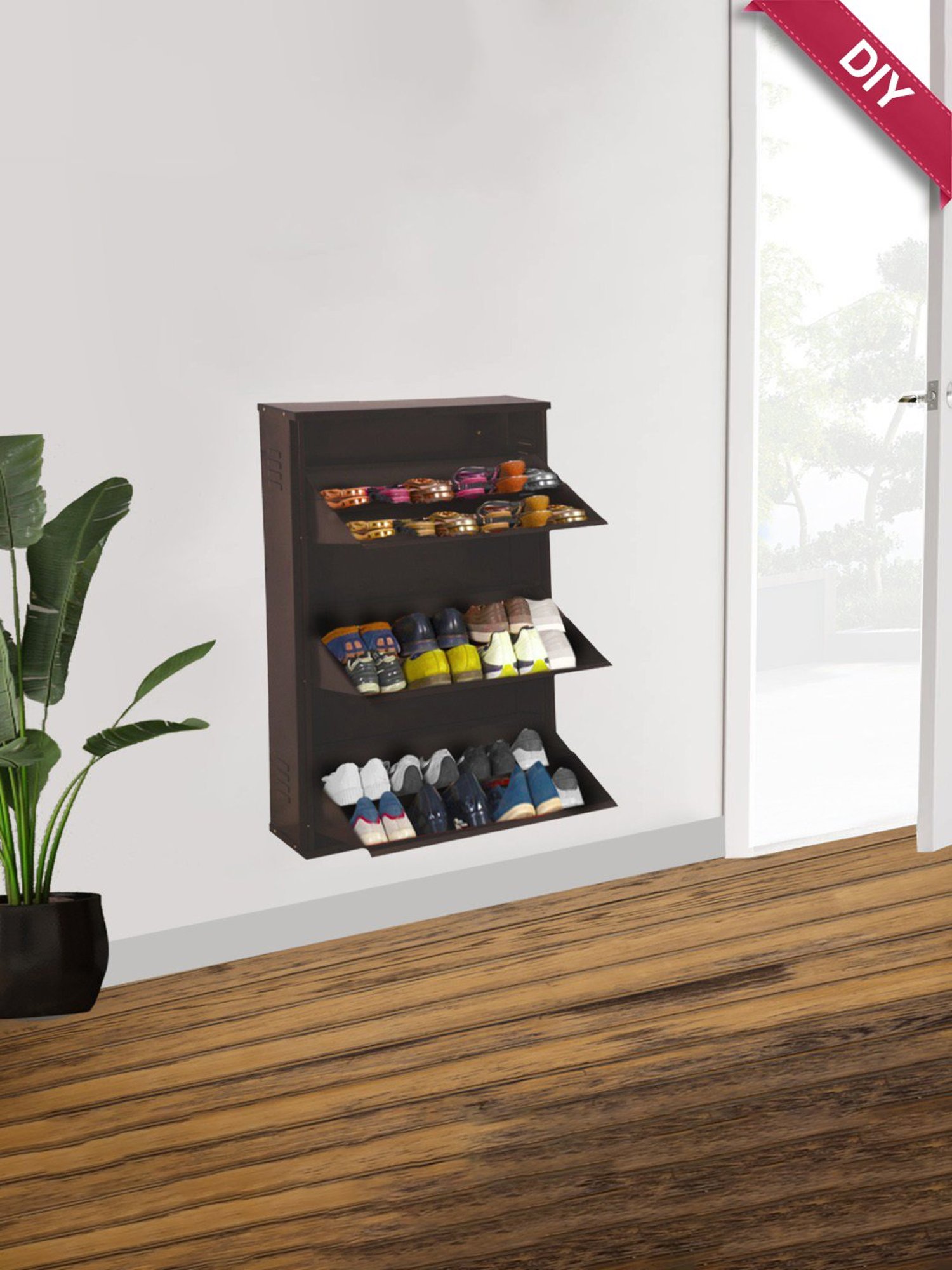 Delite Kom Metal Shoe Rack - 24" 10 Shelf, Double Decker, Ivory, PowderCoat, Wall Mount, DIY