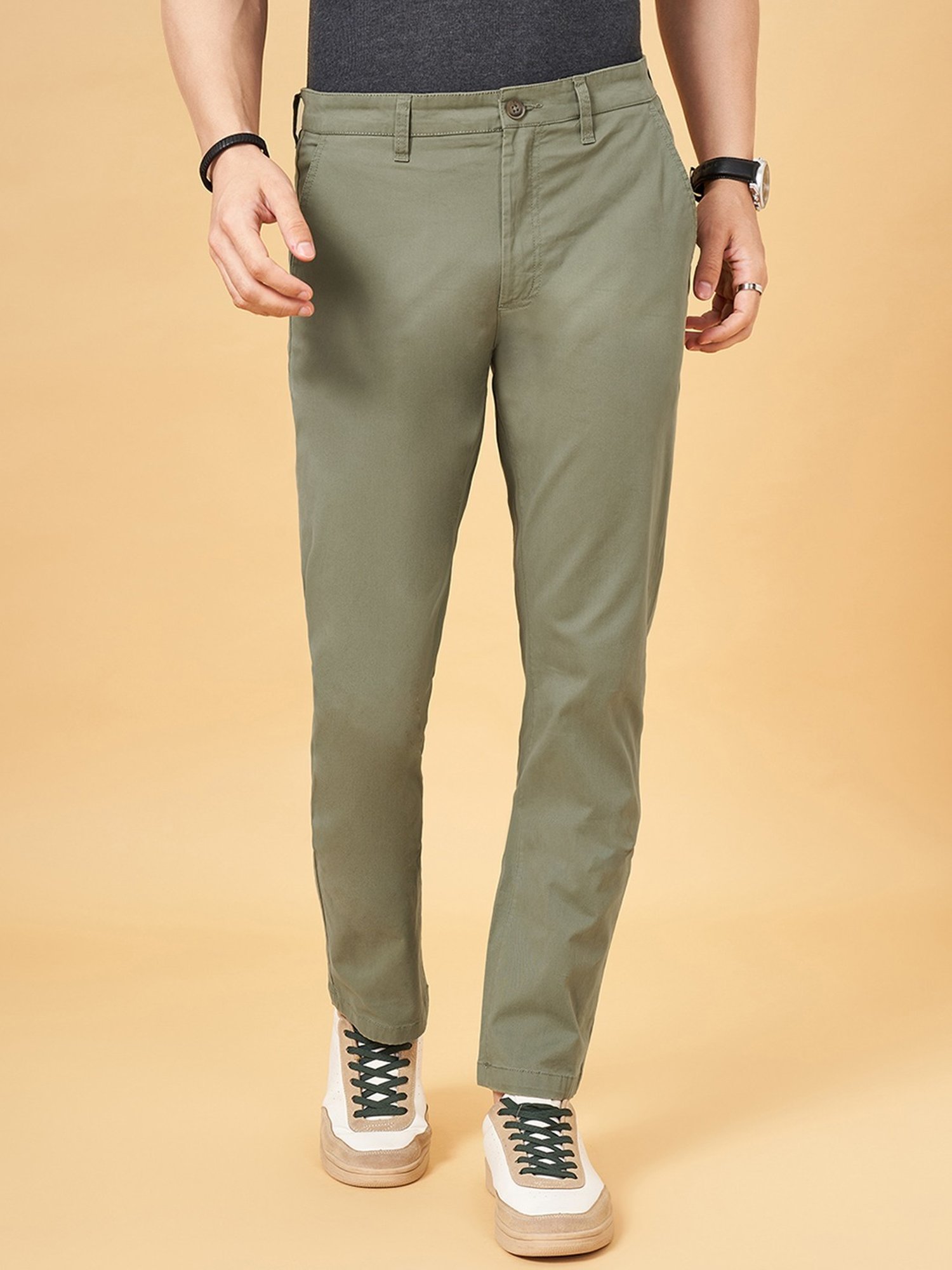 Byford By Pantaloons Olive Regular Fit Trousers