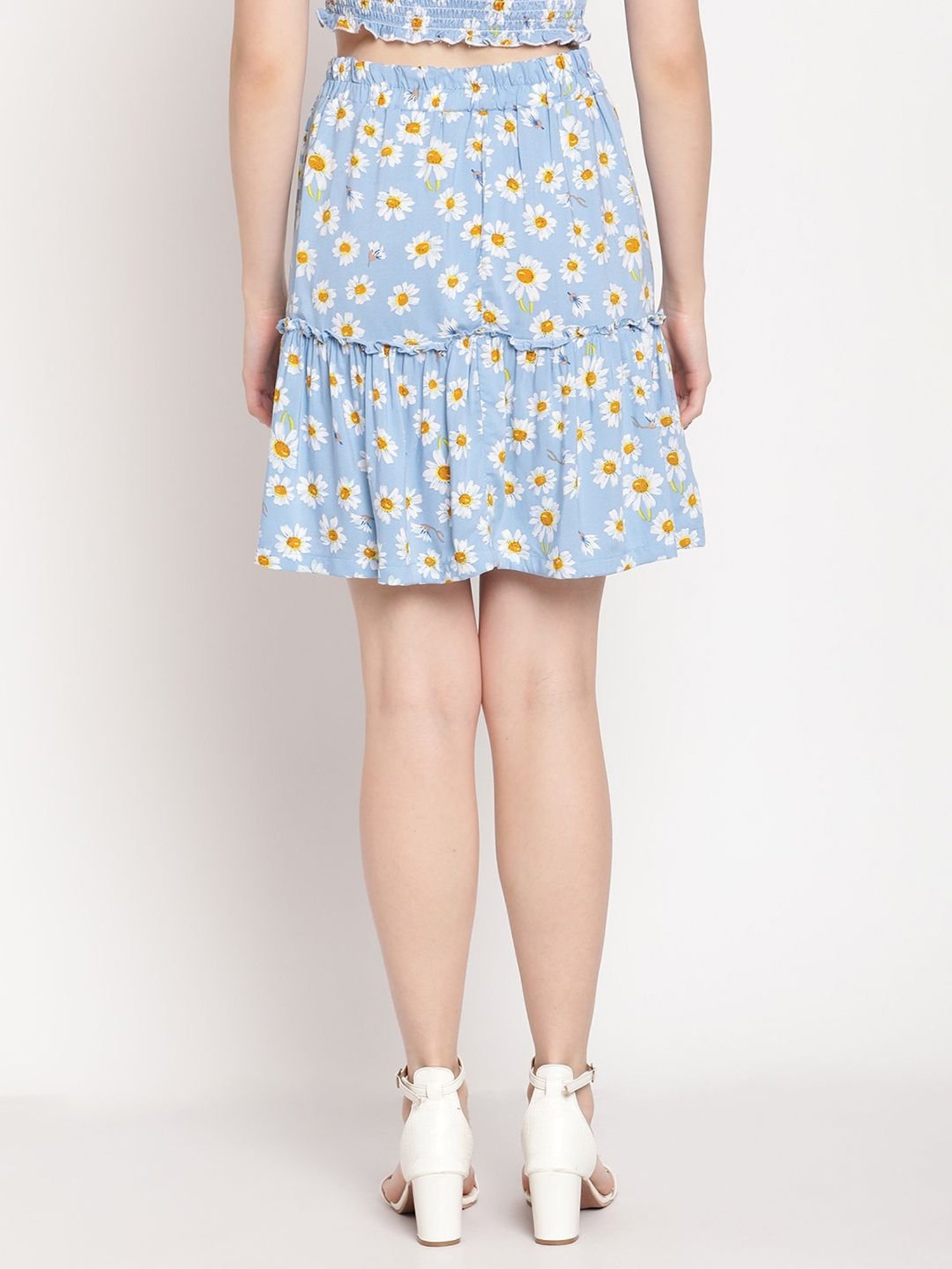 TAG 7 Blue Printed A-Line Skirt