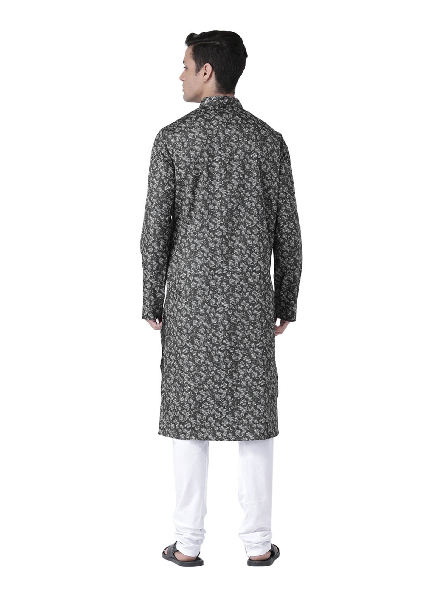 Deyann Black Linen Printed Full Sleeves Kurta Set
