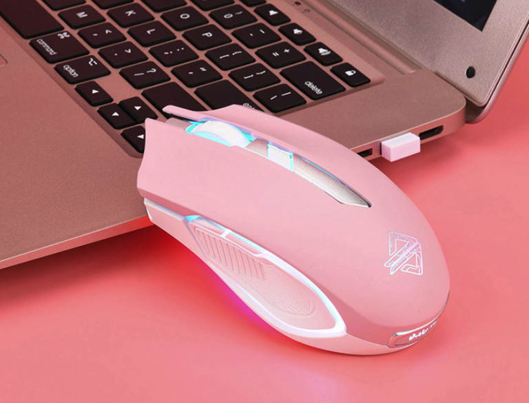 Ajazz AJ302-  Ergonomic Design, Cool Exterior 2.4GHz/ Wired 2 Modes 5000DPI 6-Button RGB Backlit Light  Gaming Mouse For PC and Laptop - Pink