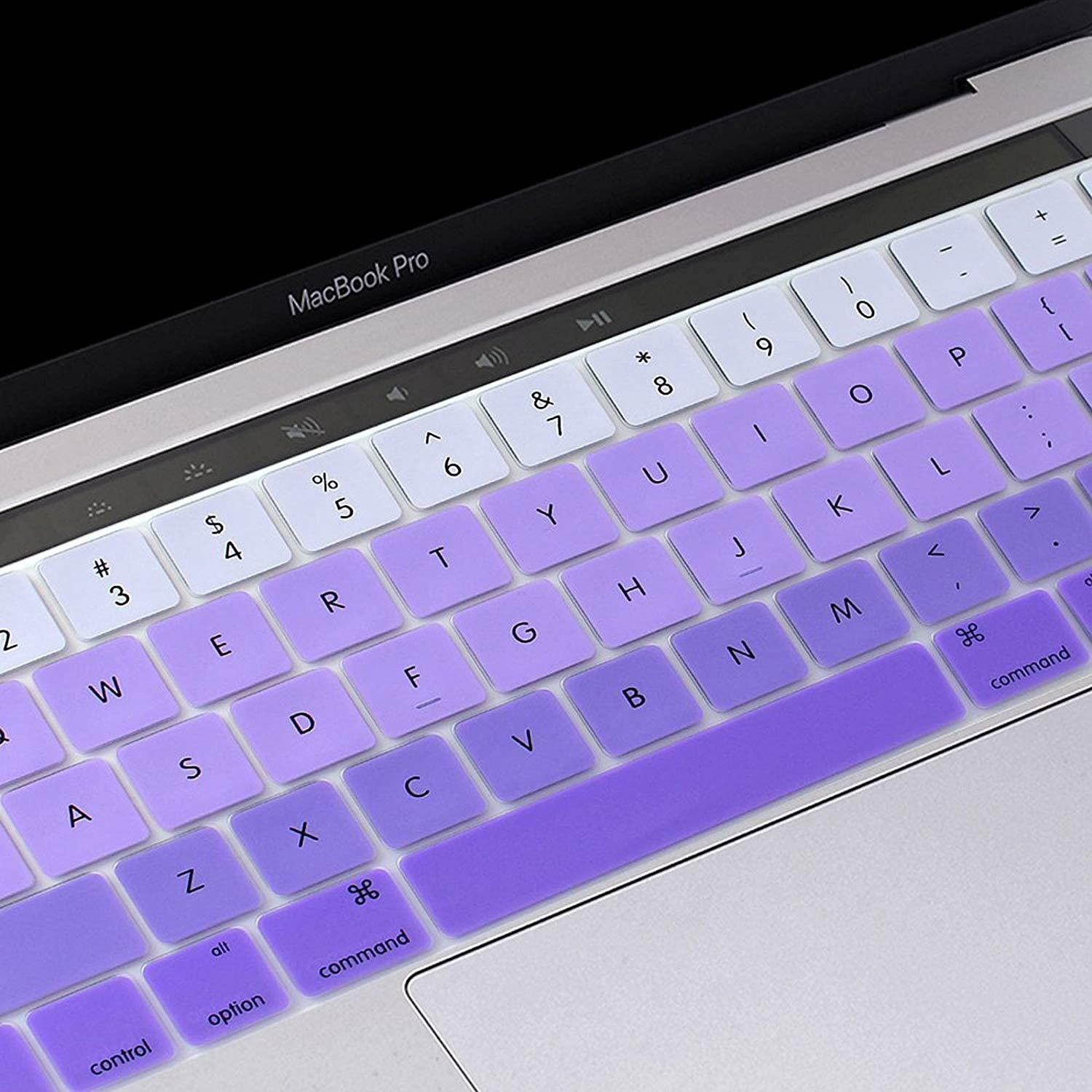 YMIX Keyboard Cover for Touch Bar Models 2017 & 2016 Release MacBook Pro 13 (A1706) & MacBook Pro 15 (A1707) with Touch ID Dust Proof Silicone Keyboard Skin - Fade Purple