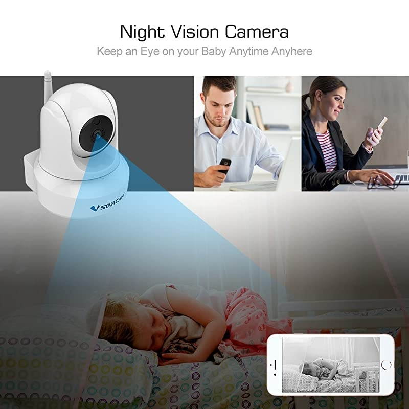 1080P WiFi IP Camera, Pan/Tilt/Zoom HD Wireless Indoor Camera with Night Vision, 2.4GHz Remote Monitor for Baby/Pet/Home Security (White)