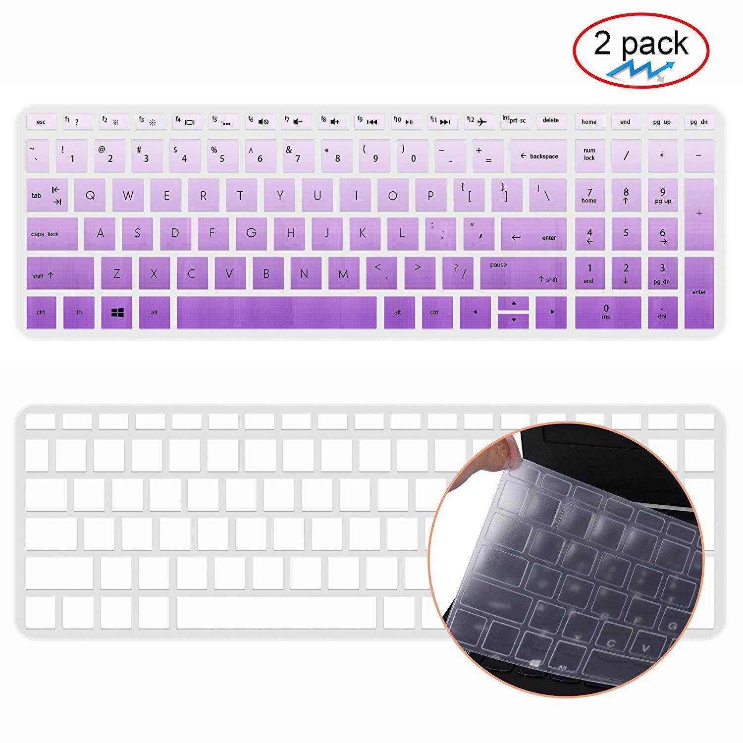 [2pack]Keyboard Cover for HP Envy x360 2-in-1 15.6" Laptop Series /2018 Newest HP Pavilion 15.6 inch Series/2018 HP Envy 17.3" 17M 17-BS 17-BW Series Touch-Screen Laptop Protective Skin(gradualpurple)