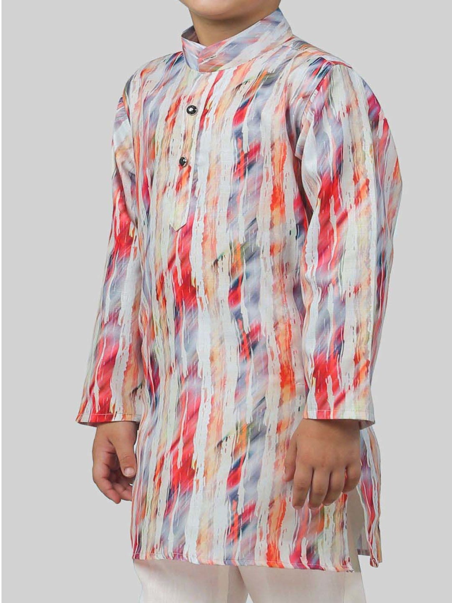 Ahhaaaa Kids Multicolor Cotton Printed Full Sleeves Kurta Set