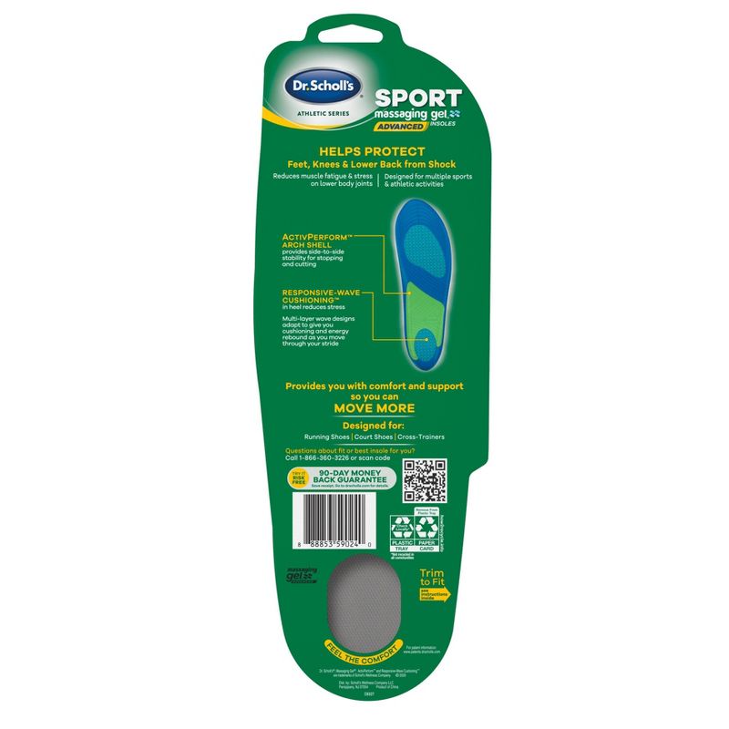 Dr. Scholl's Athletic Series Sport Massaging Gel Advanced Insoles for Men Size 8-14