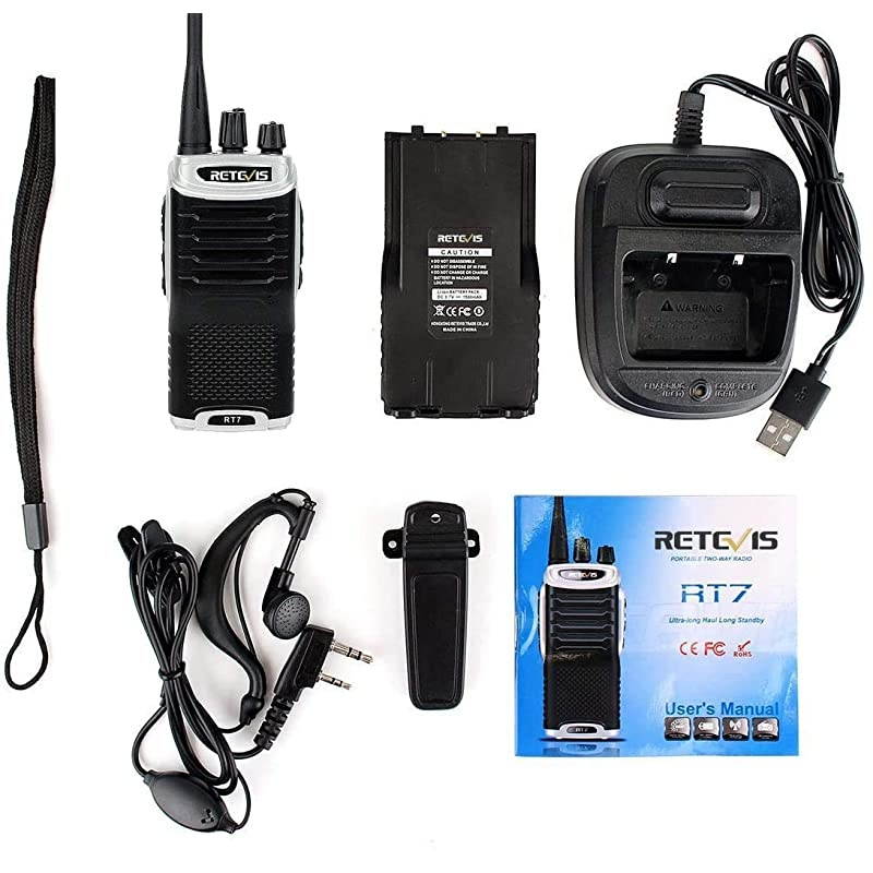 RT7 Rechargeable Walkie Talkies for Adults 3 Pack 16 CH VOX Scan Flashlight Thin Family Two Way Radio with Earpiece Black Silver Side3 Pack