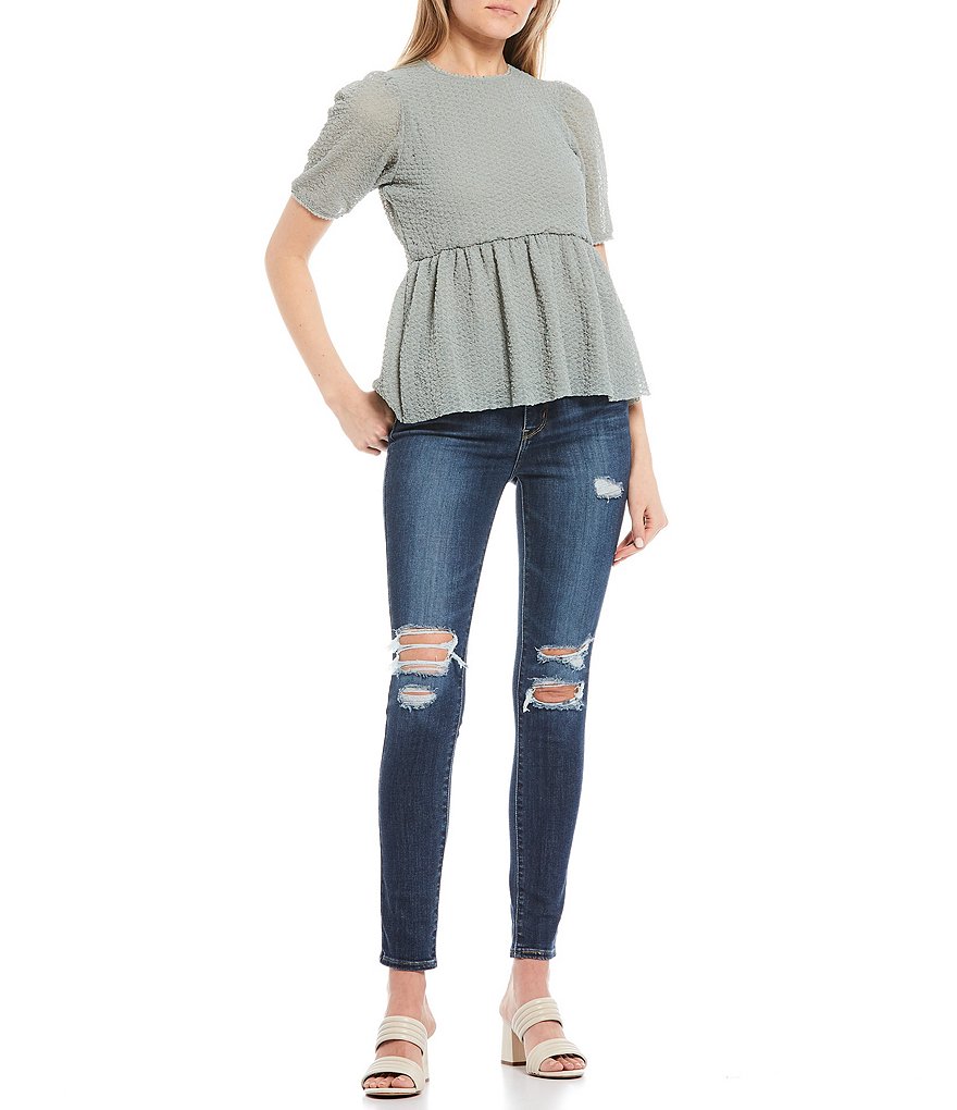 Jolt Textured Puff Sleeve Babydoll Top