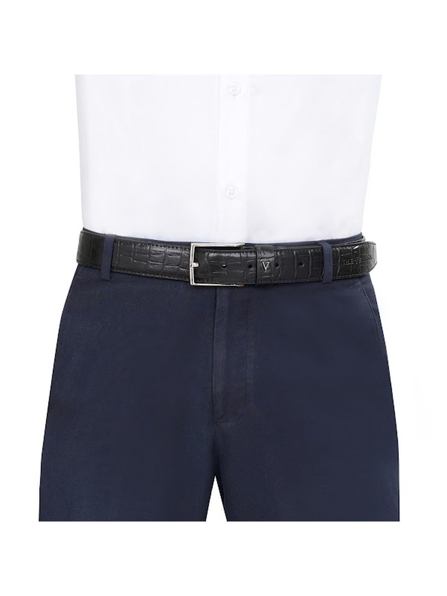 Crusset Black Leather Formal Belt for Men