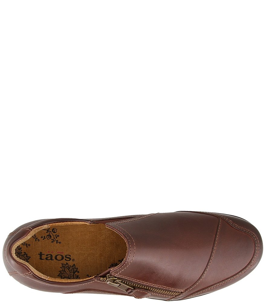 Taos Footwear Character Leather Side Zip Wedge Slip Ons