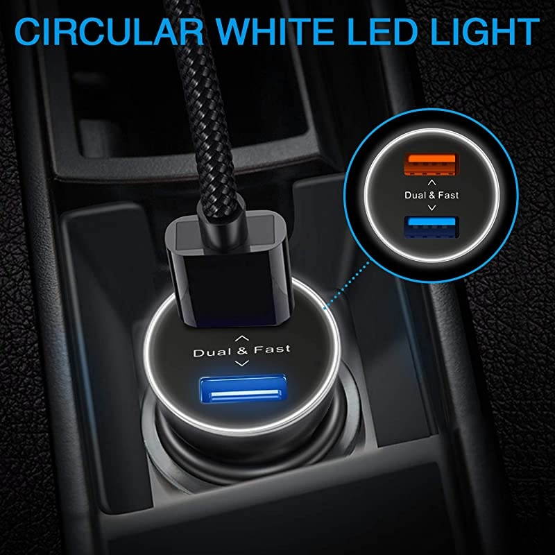 39W 12V Fast Dual USB Car Charger,  Metal 3A Rapid Charge Adapter with 2 Quick Charging 3.0 Port for Android Samsung Galaxy A32 S21 Ultra 5G A12 F62 M62 LG Sony iPhone 12 Pro Max Mini Plus iPad