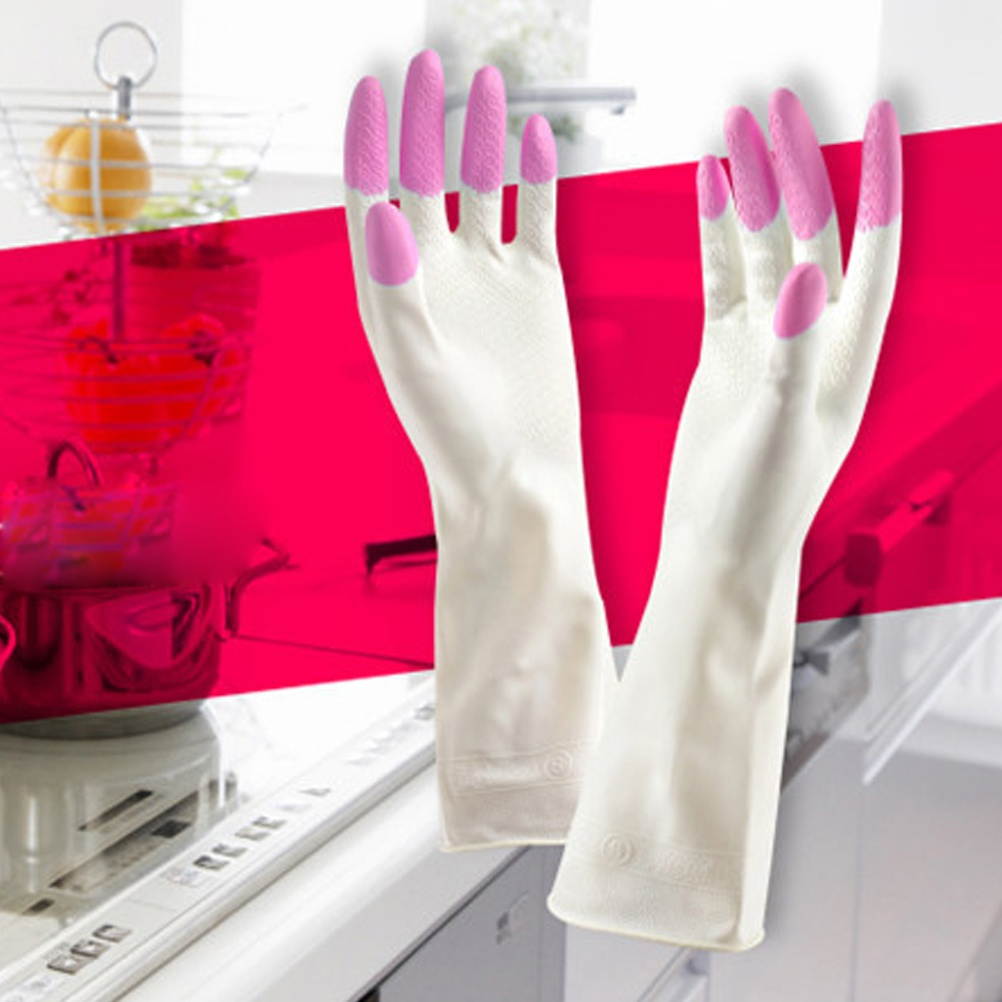 3 Pair Kitchen Rubber Cleaning Gloves Reusable Household Anti-skid Waterproof Oilproof Dishwashing Latex Gloves Size