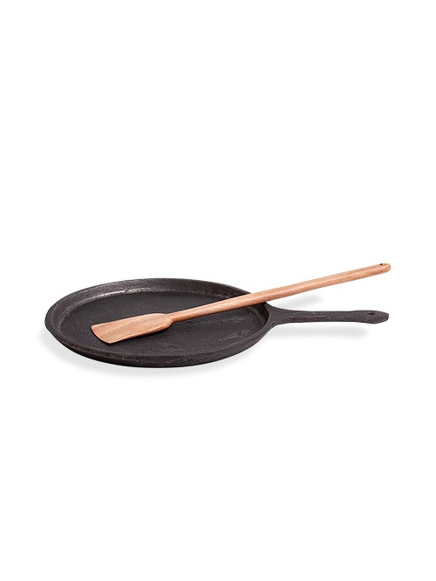 The Indus Valley Black Cast Iron Tawa with Wooden Ladle - Set of 1