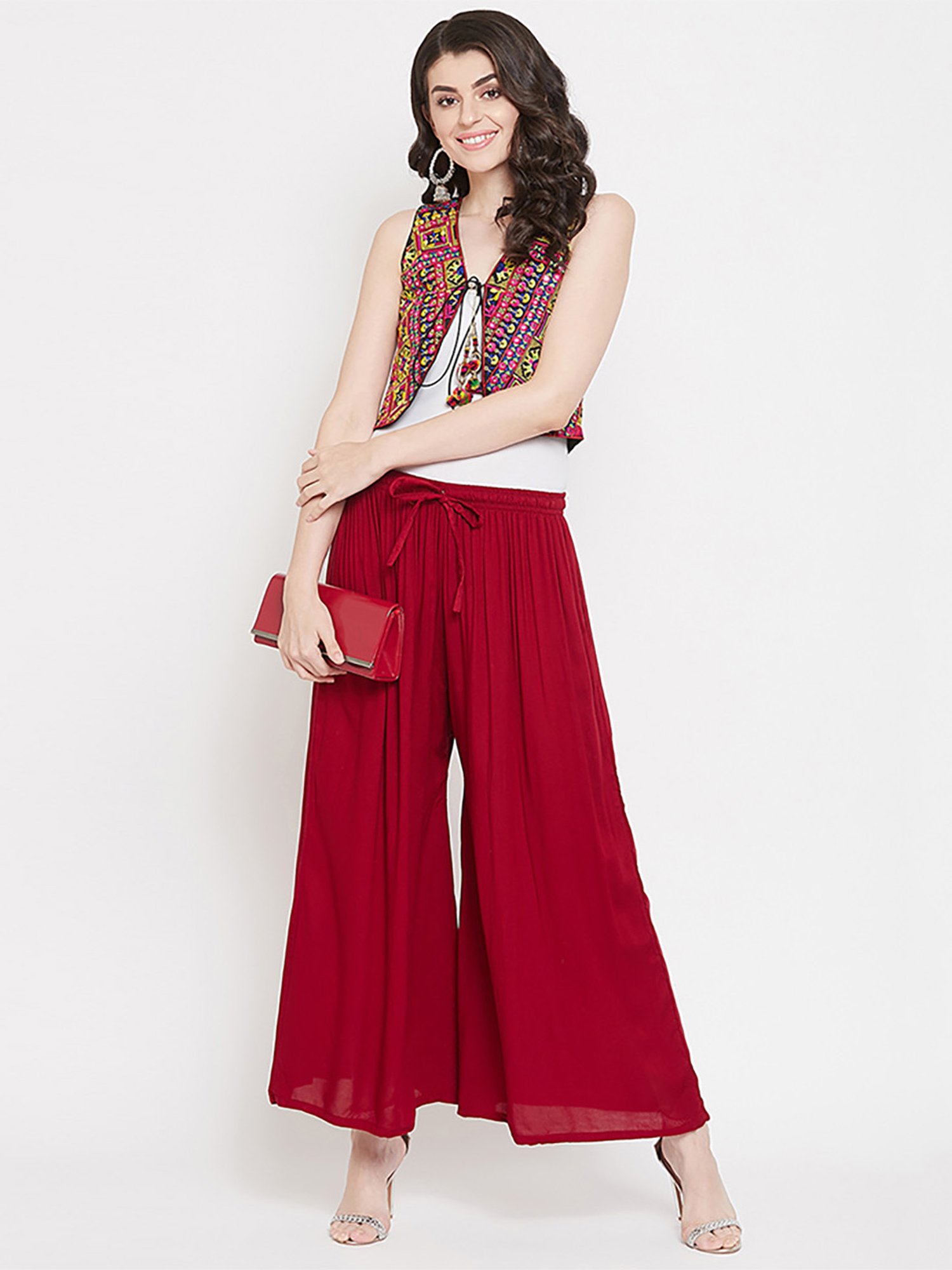 Castle Maroon Regular Fit Palazzos