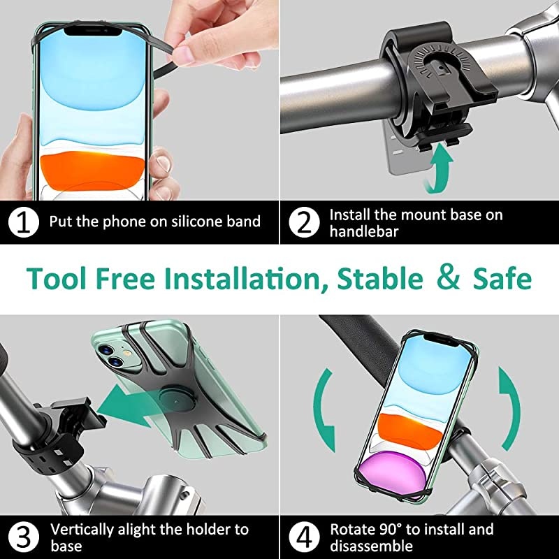 Detachable Bike Phone Mount, 360 Rotation Adjustable Phone Holder for Motorcycle/Bicycle Handlebars, Compatible with iPhone 11 Pro Max/11 Pro/11/XS/XS Max/XR/8/7, Samsung S20/S10 Plus/S10/S10e
