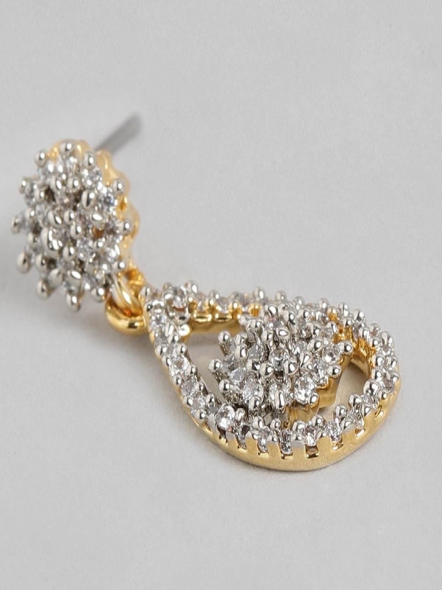 Estele Gold & Rhodium-Plated CZ Floral Motif Drop Earrings for Women