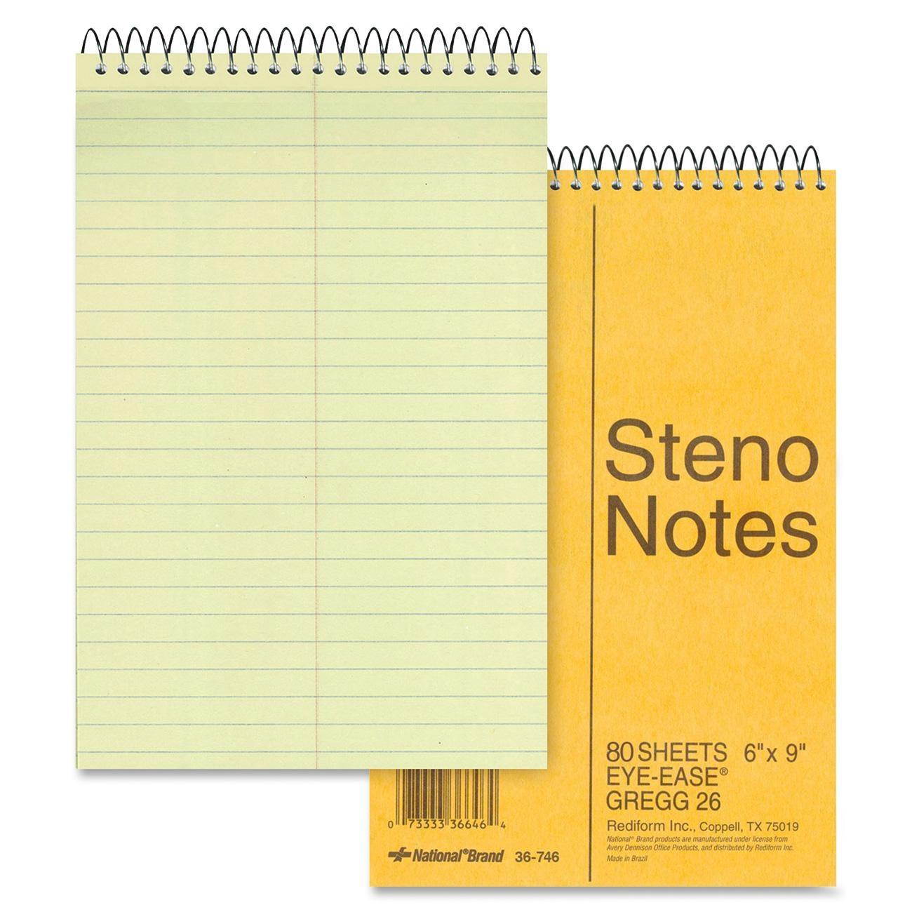 Rediform 36746 Standard Spiral Steno Book, Gregg Rule, 6 x 9, Green, 80 Sheets/Pad