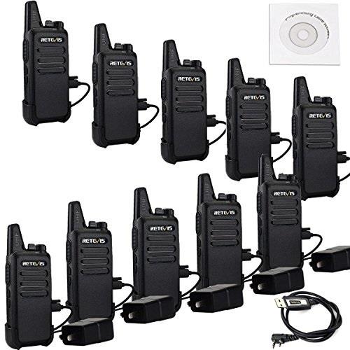 Retevis RT22 Two Way Radios License-free Rechargeable Walkie Talkies 16 CH VOX Channel Lock Emergency Alarm 2 Way Radio(10 Pack) and Programming Cable