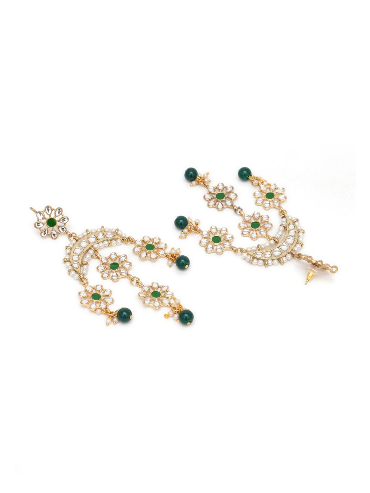 Karatcart Gold-Plated Floral Green Meena Kundan Dangler Earrings