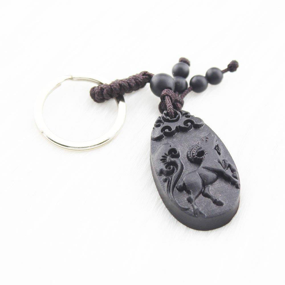 FOY-MALL Chinese Zodiac Sheep Ebony Wood Men Women Key Chain for Gift M1111