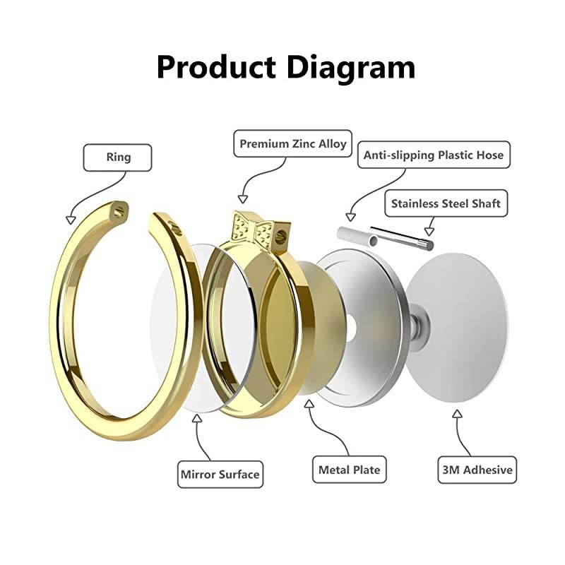 Mirror Finger Ring Holder  Cell Phone Ring Stand Holder 360&deg;Rotation Case Ring Grip Mount for iPhone 77 Plus Galaxy S8S8 Plus and Other Smartphones Gold