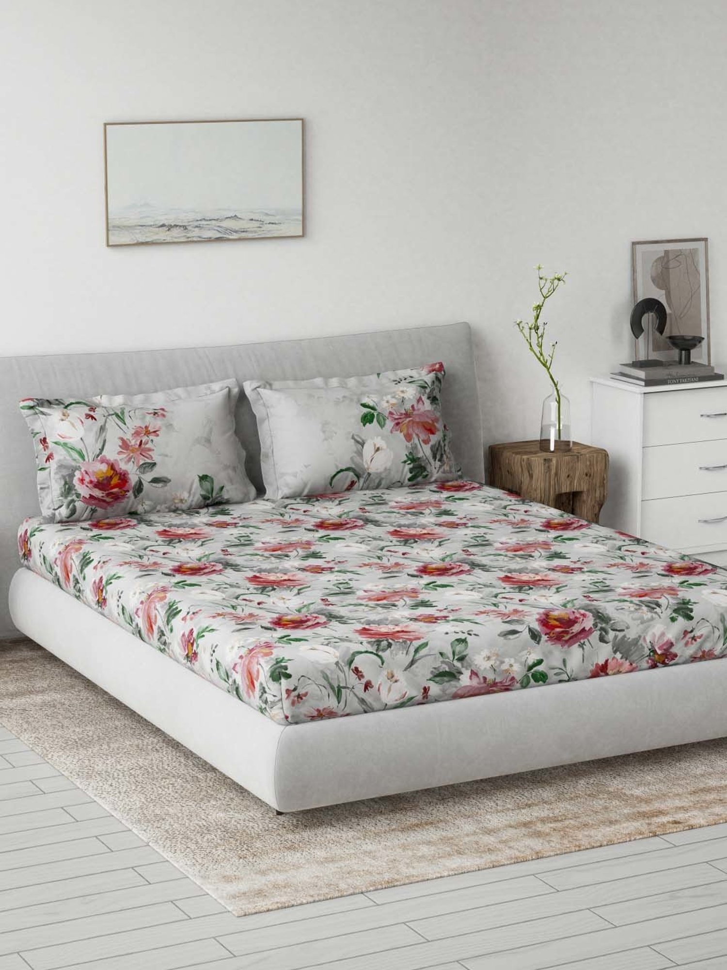 Ddecor Live beautiful Primary Red 144 TC Cotton Queen Bedsheet with 2 Pillow Covers