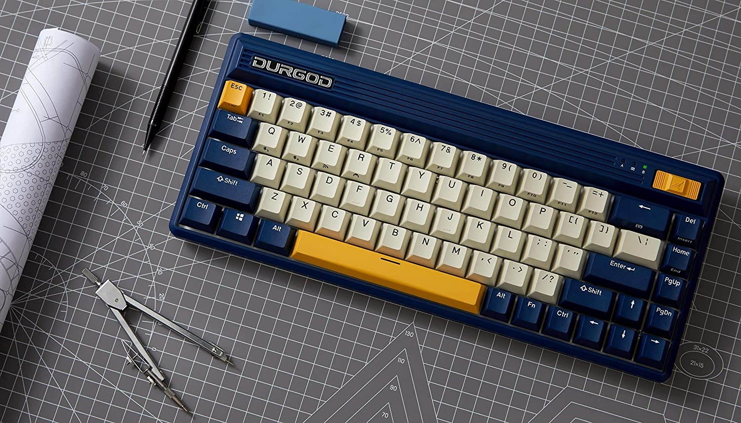 Durgod Fusion Mechanical Keyboard - 65% Layout - Doubleshot PBT Cherry Profile - Wireless 2.4gHz / Bluetooth 5.0 / USB Type C - Up to 40 Days Battery Life (Cherry Speed Silver, Navigator)