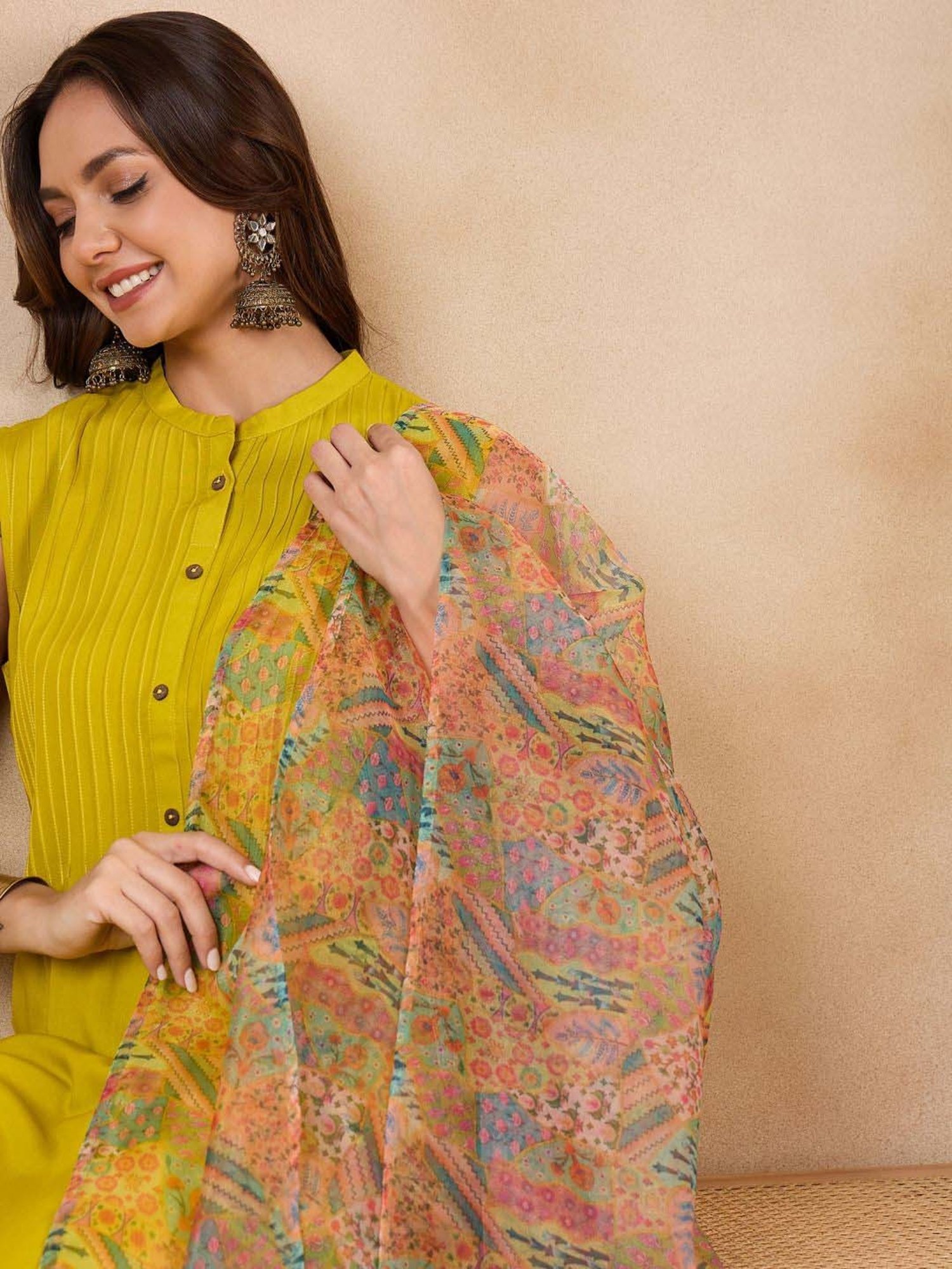 Inweave Multicolored Floral Print Dupatta