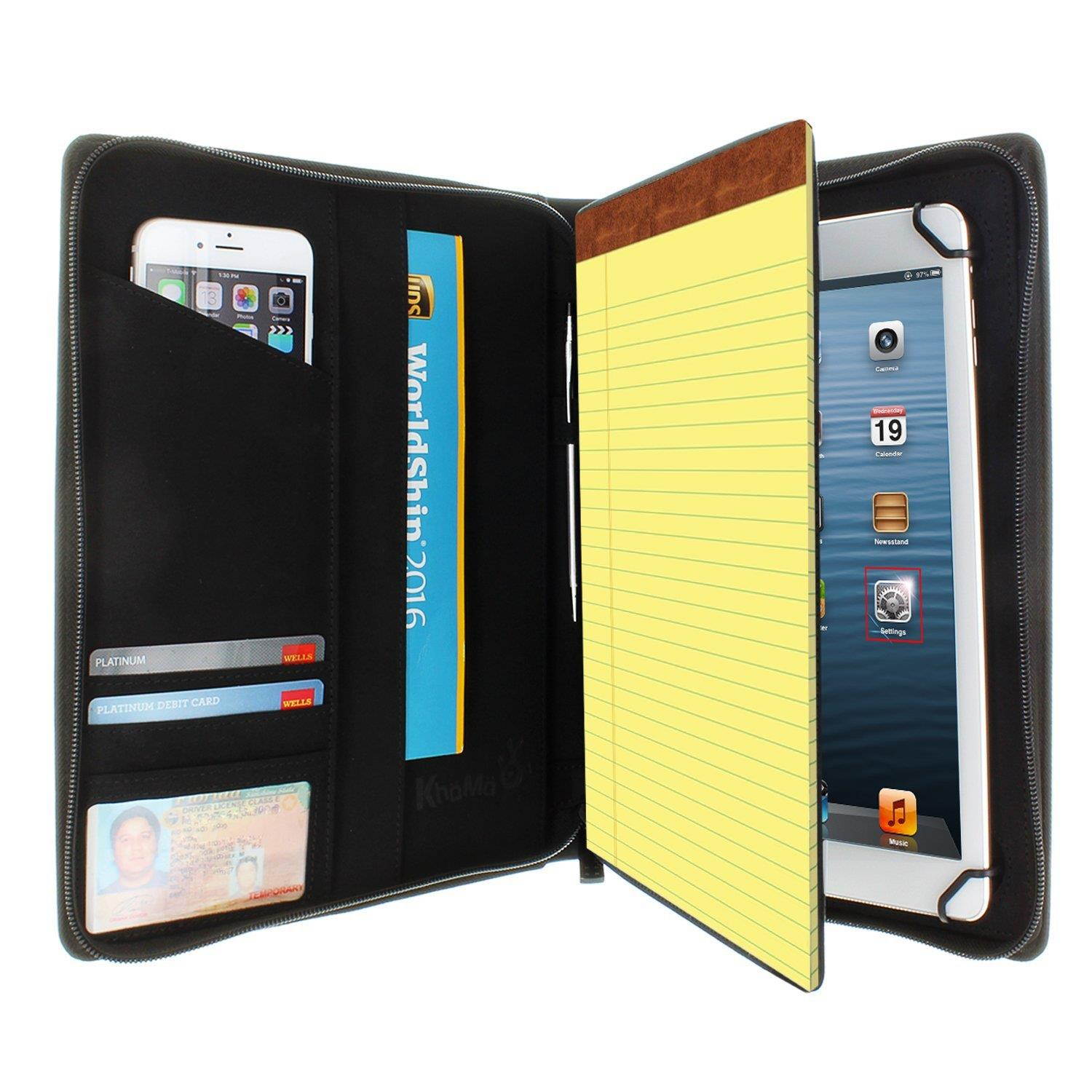 KHOMO Universal Tablet Padfolio Zippered Case for 8.5'' up to 11'' tablets - Carbon Fiber - Compatible with iPad Air, Pro 11 and many others