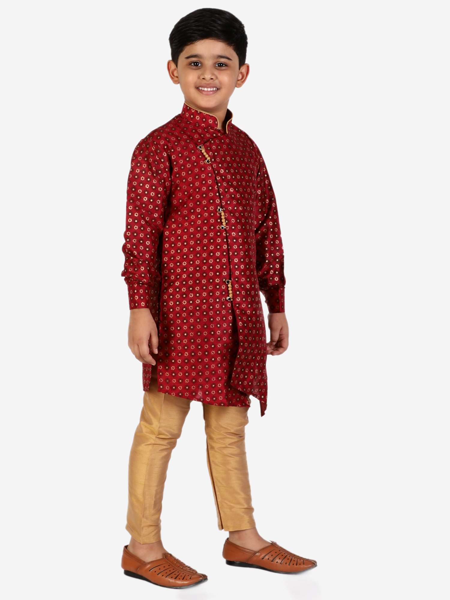 Pro-Ethic Style Developer Kids Red & Beige Printed Full Sleeves Kurta with Pyjamas
