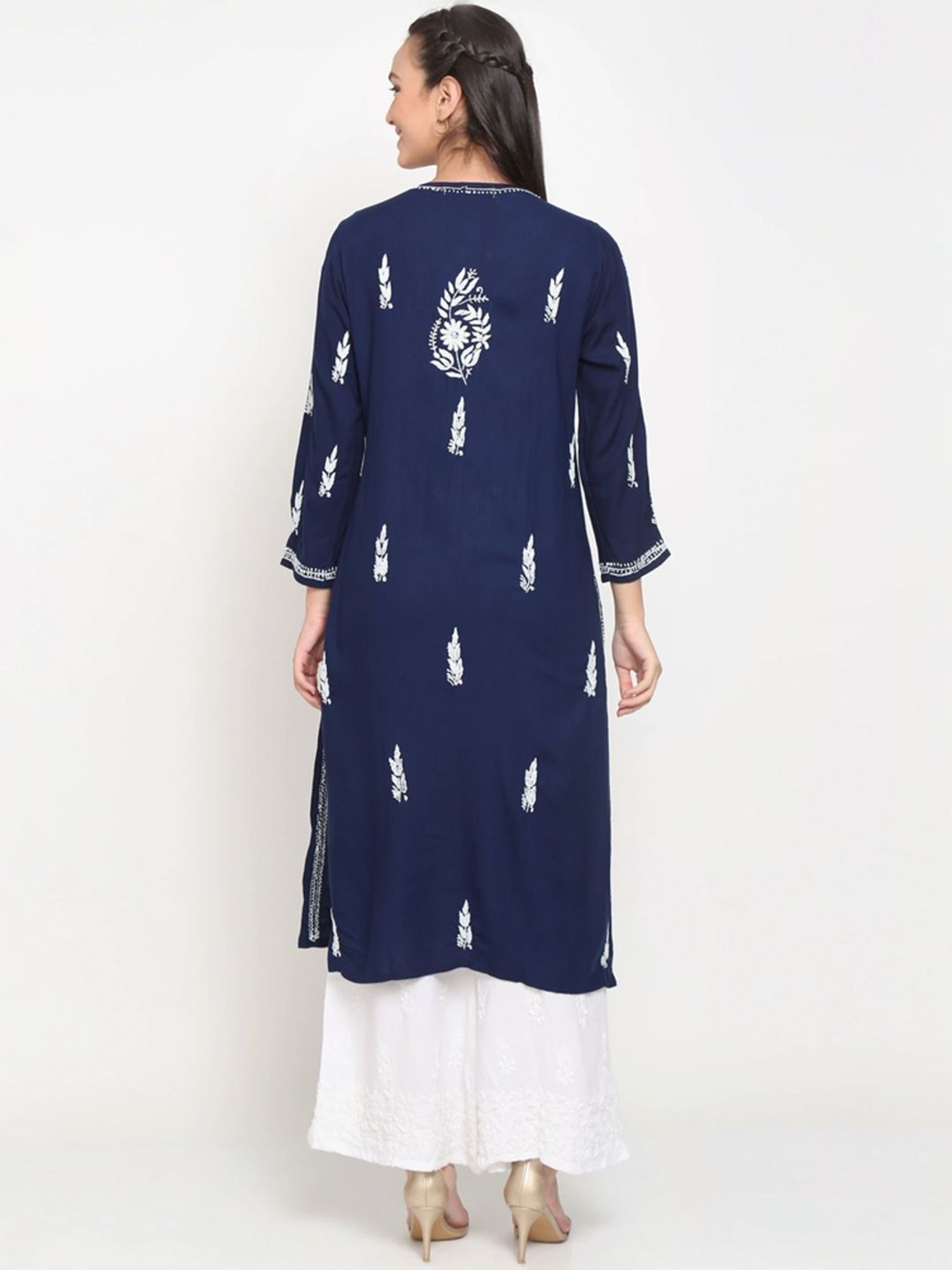 PARAMOUNT CHIKAN Navy Hand Embroidered Chikankari Straight Kurta
