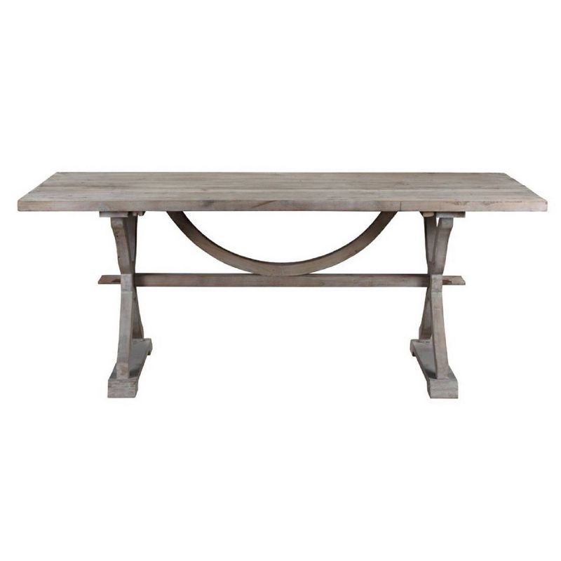 Farmhouse Wooden Dining Table with Trestle Base Gray - Benzara