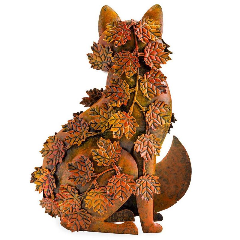 Wind & Weather Handcrafted Metal Fox Sculpture Draped in Fall Leaves