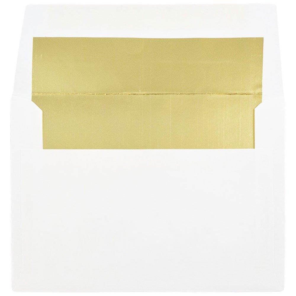 JAM PAPER A6 Foil Lined Invitation Envelopes - 4 3/4 x 6 1/2 - White with Gold Foil - 25/Pack