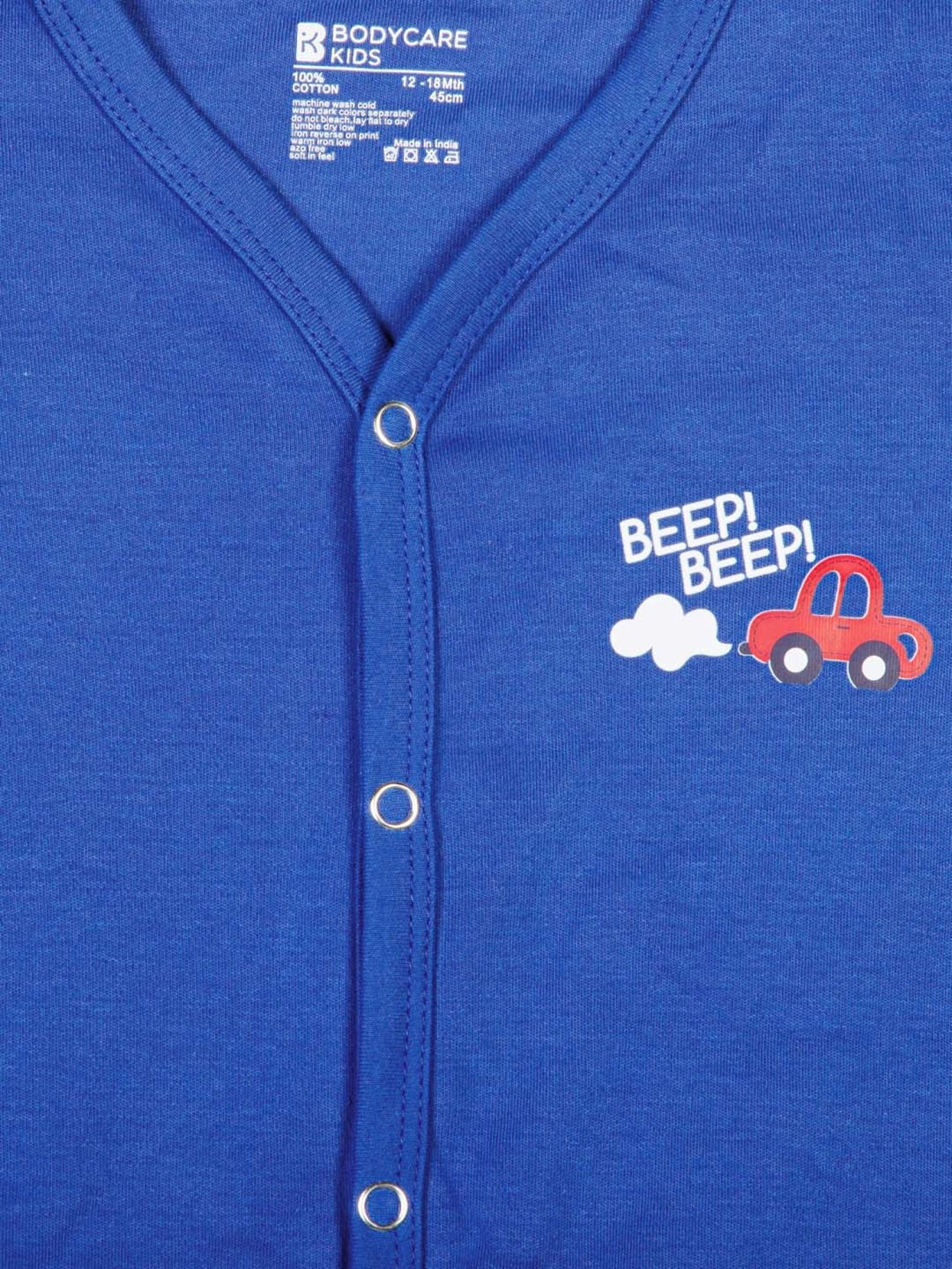 Bodycare Kids Royal Blue Cotton Printed Full Sleeves Romper