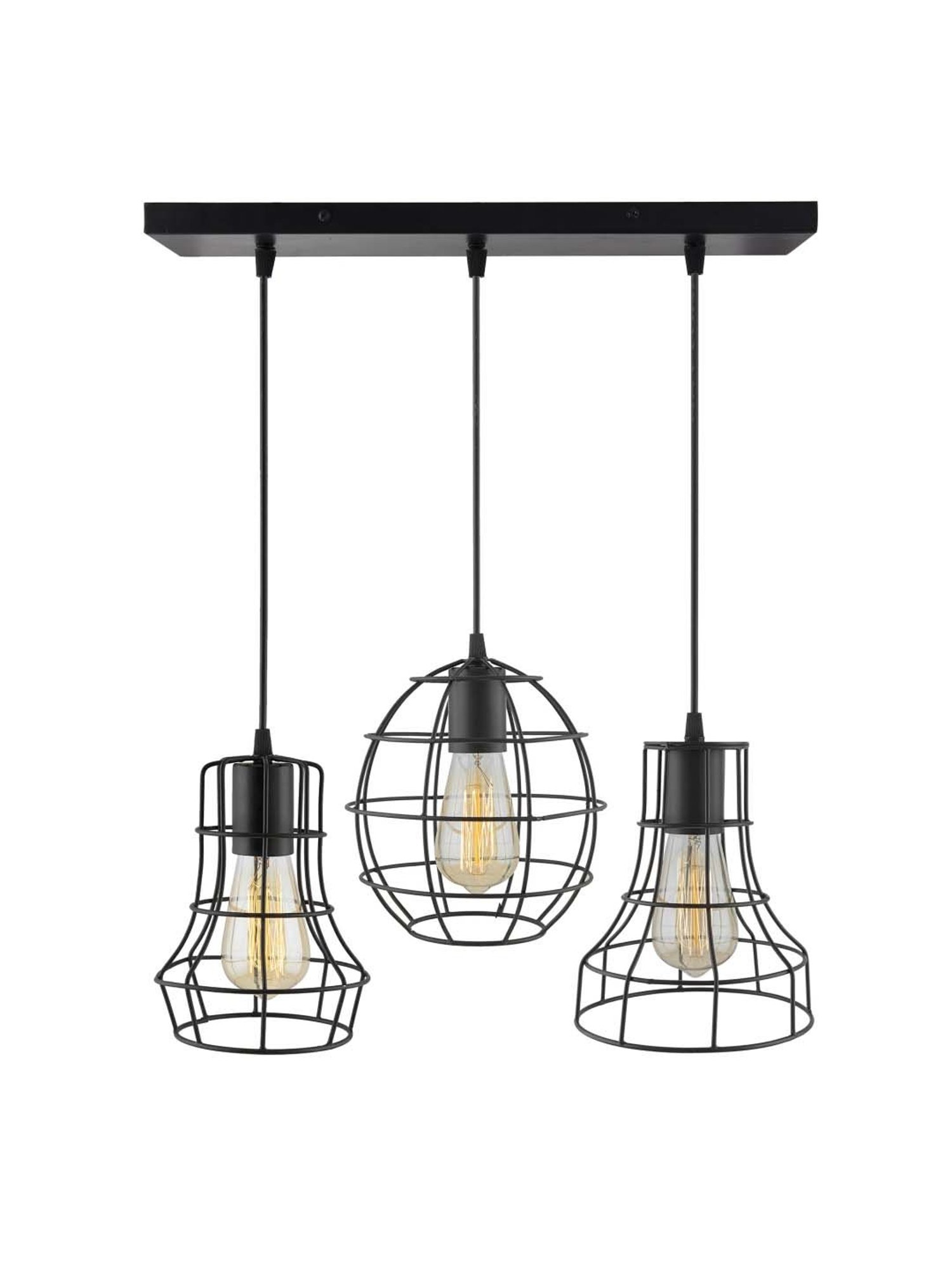 Homesake 3-Lights Linear Cluster Black Metal Cage Pendant Light - Set of 1 (Bulb not included)