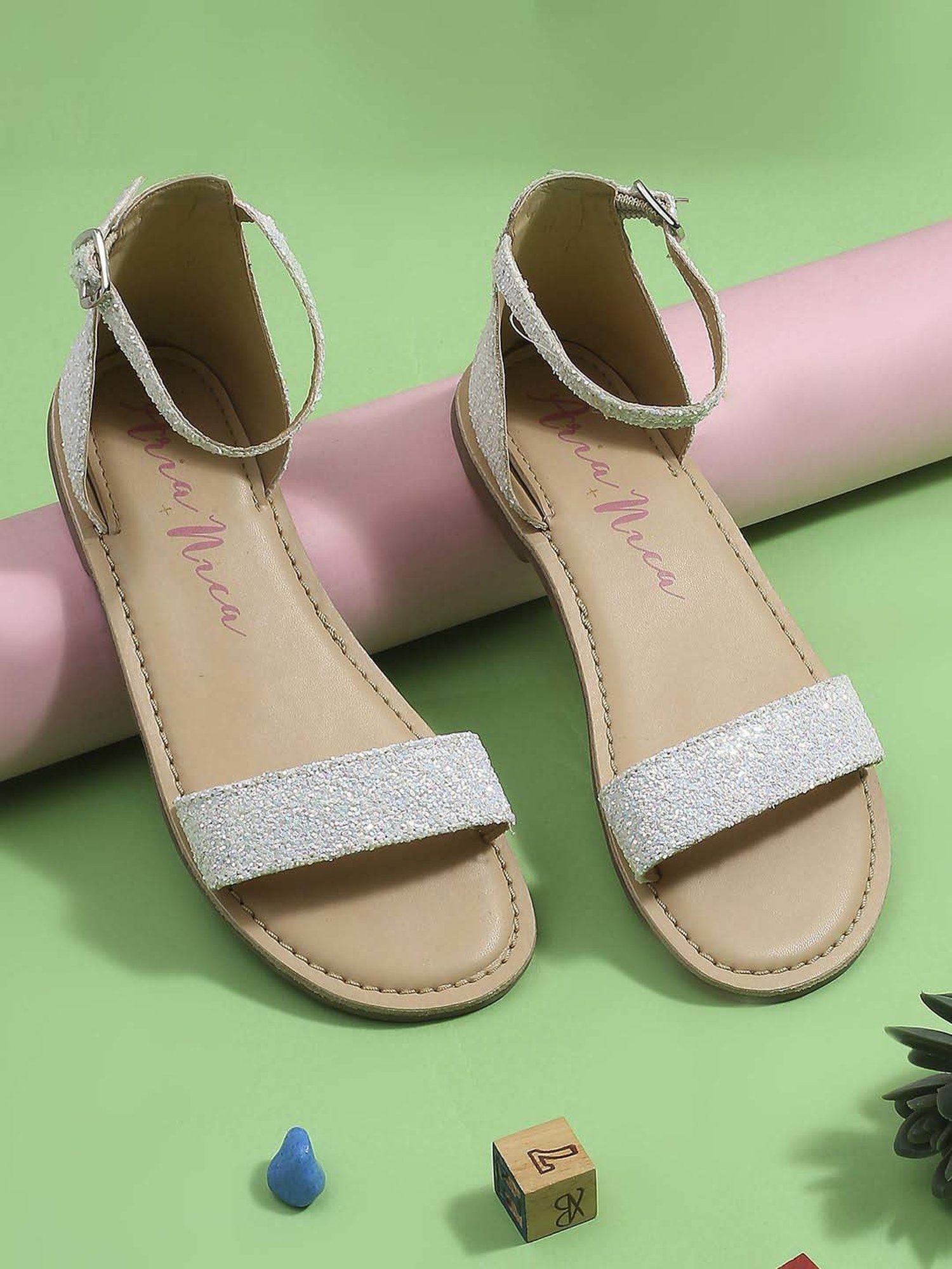 Aria Nica Kids Spark White & Beige Ankle Strap Sandals